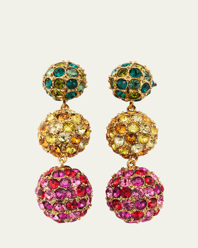 Multicolor Crystal 3-Ball Drop Earrings